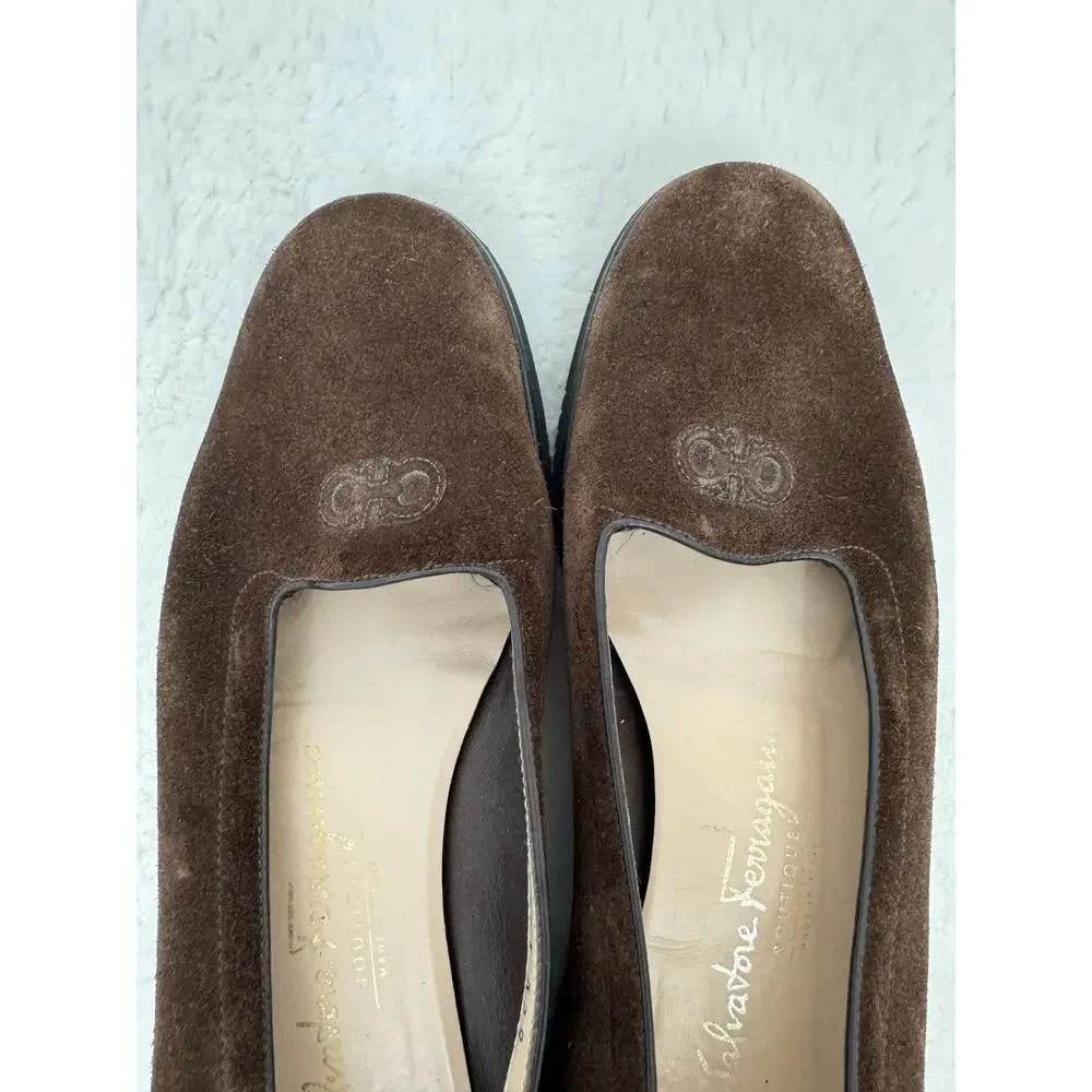 Salvatore Ferragamo Brown Suede Wedge Loafers 9.5 B - Picture 7 of 10